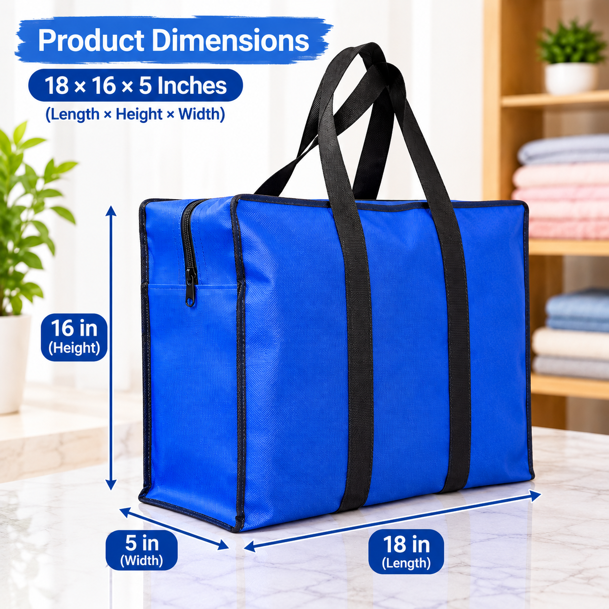 Blue Non-Woven Storage Bag with Double Side Zippers & Strong Handles – 120 GSM