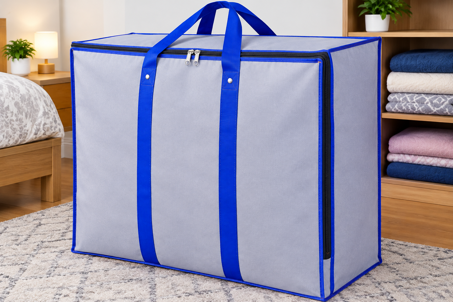 Extra Large Heavy-Duty Storage Tote Bag (27" x 24" x 14") with Reinforced Handles & Premium Dual Zippers for Clothes & Bedding