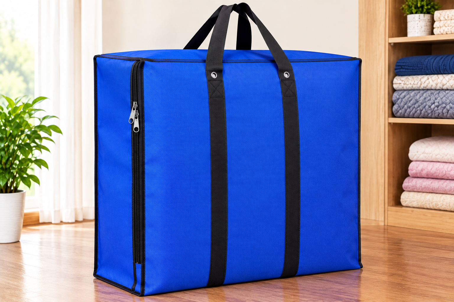 Large Blanket Storage Bag with Double Side Zippers & Strong Handles – 120 GSM