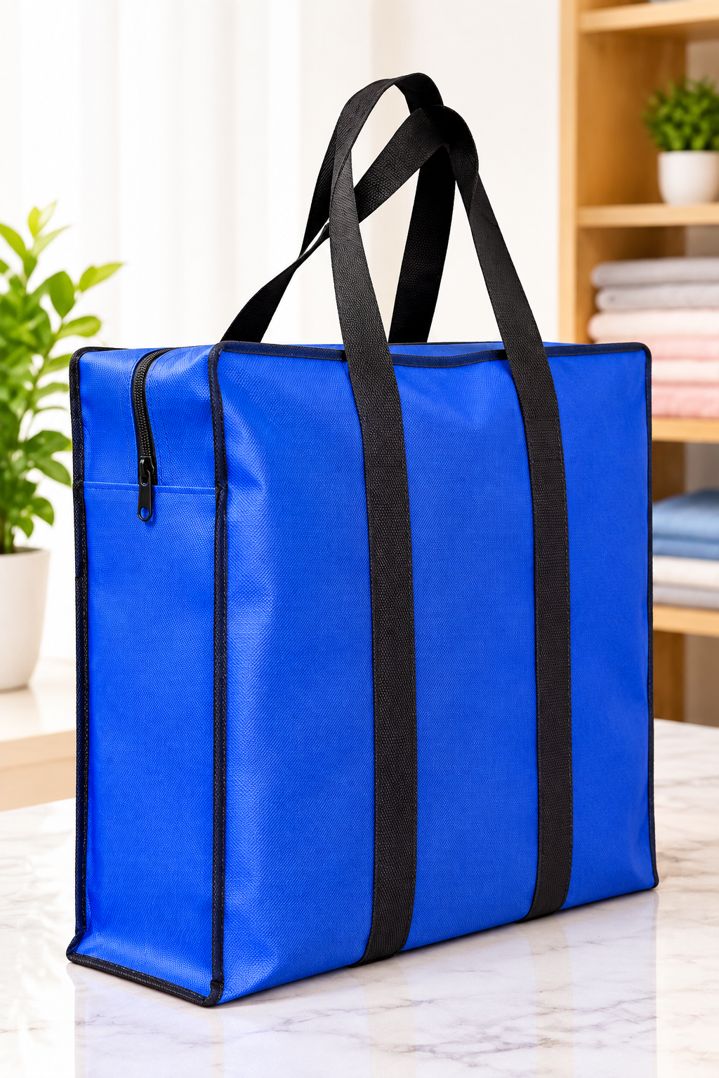 Blue Non-Woven Storage Bag with Double Side Zippers & Strong Handles – 120 GSM